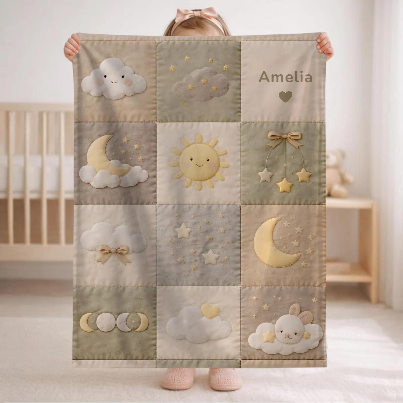 Baby Nursery Quilts - Patchwork Baby Blanket with Name Sun
