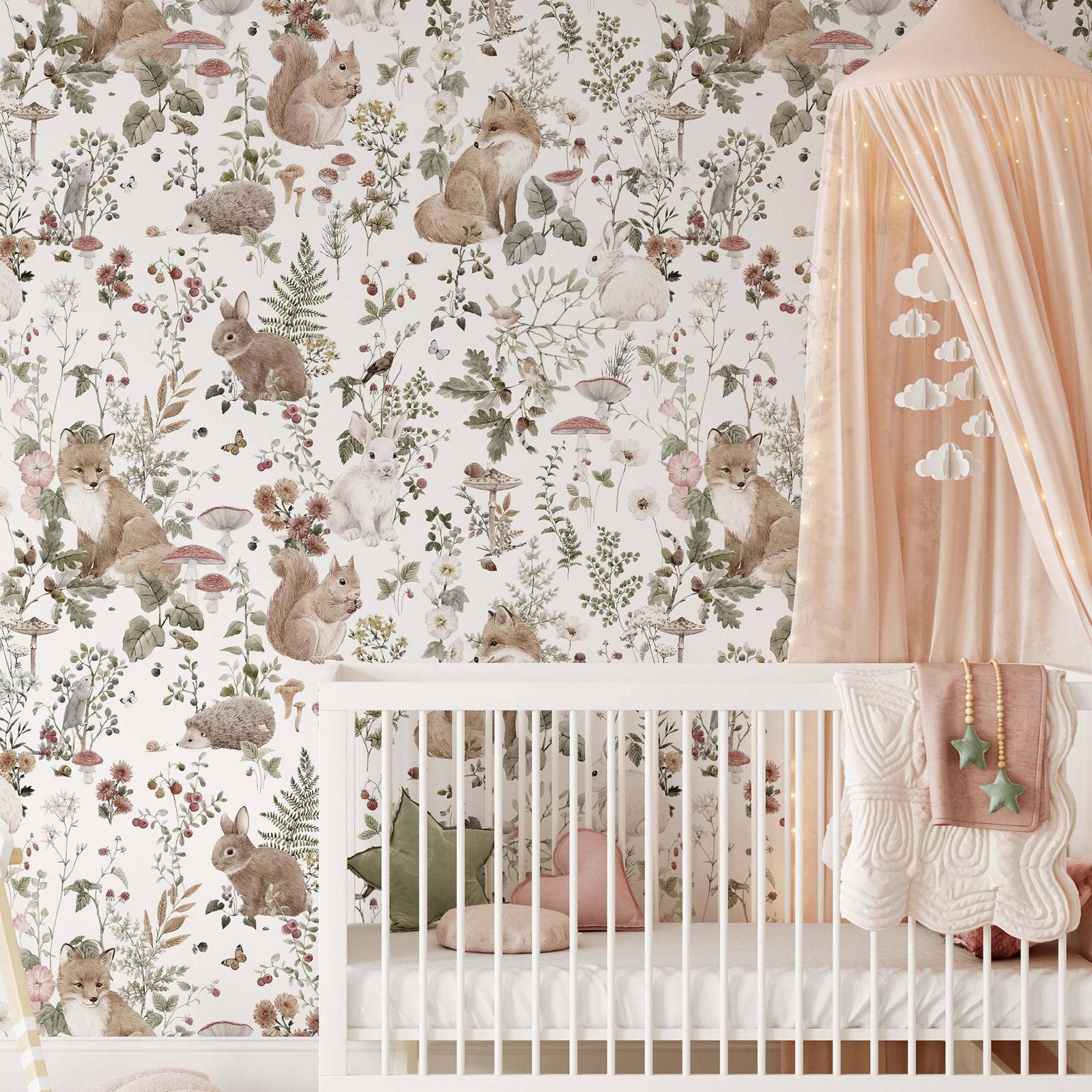 Baby Nursery Wall Mural - Forest Babies MuraL, Boys Nursery Vintage