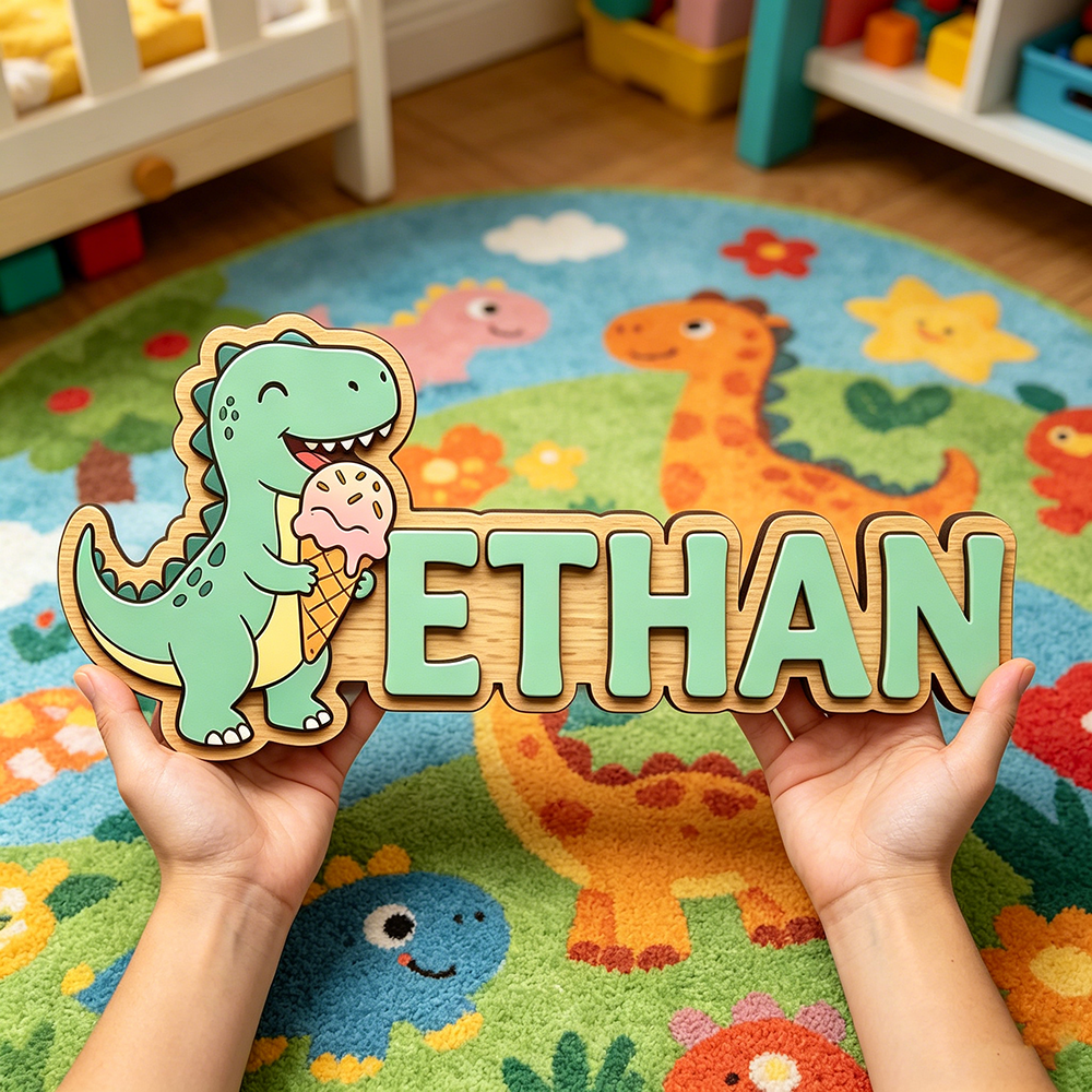 Baby Nursery Decorations - Whimsical Ice Cream Dinosaur Custom Name