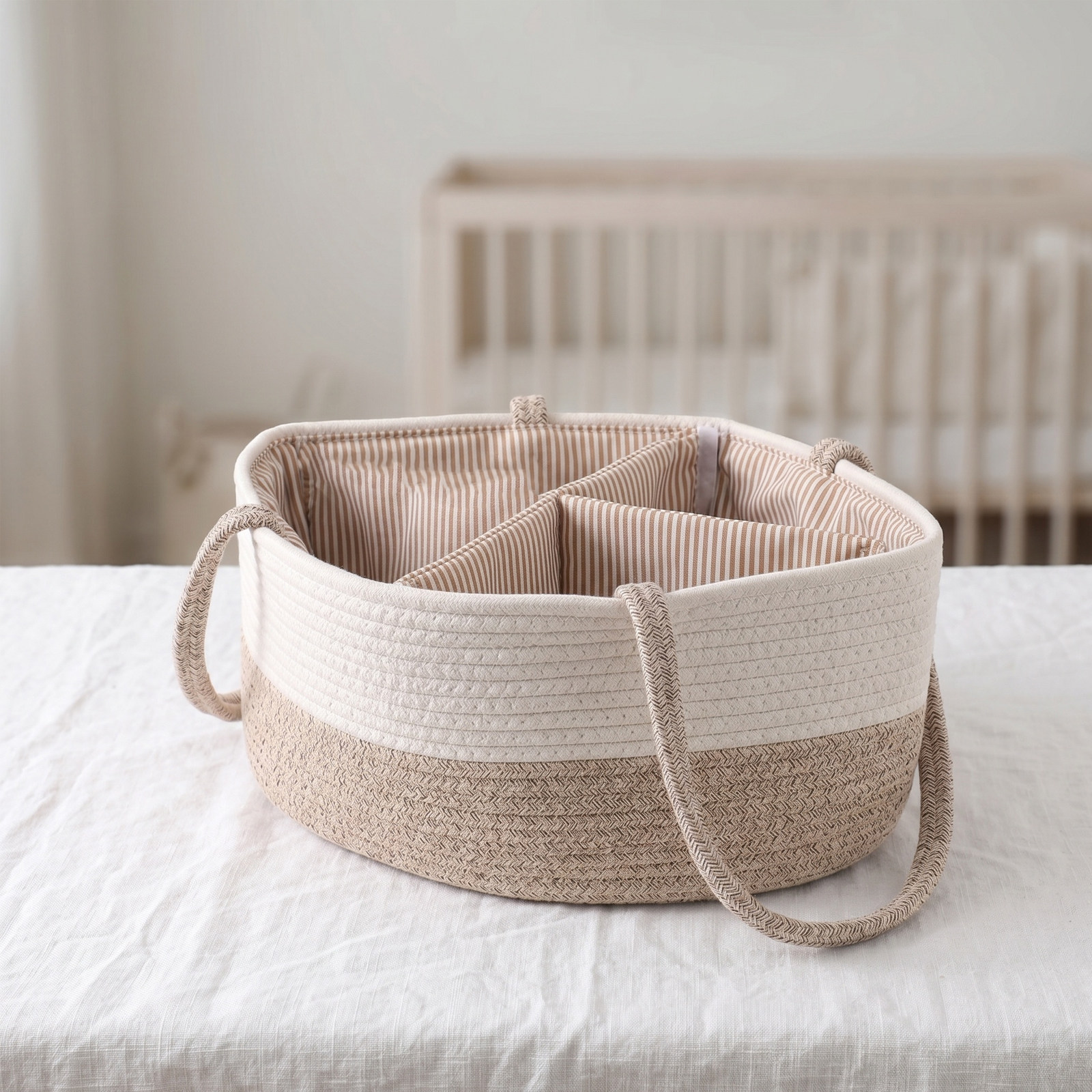 Baby Nursery Unisex - Portable Diaper Caddy Cotton Rope Baby
