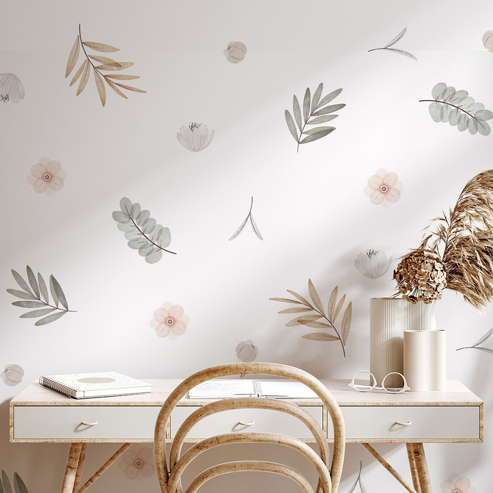 Baby Nursery Wall Mural - Boho Leaves Botanical DIY Wall Decals