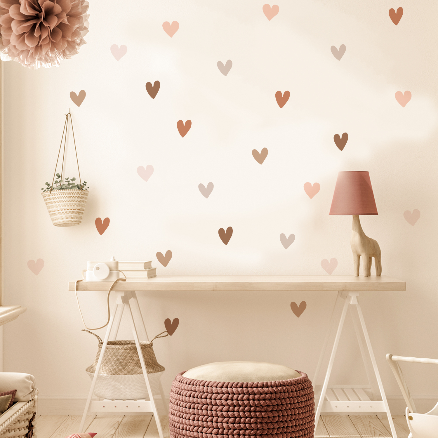 Baby Nursery Wall Mural - Boho Hearts Creative Wall Sticker For