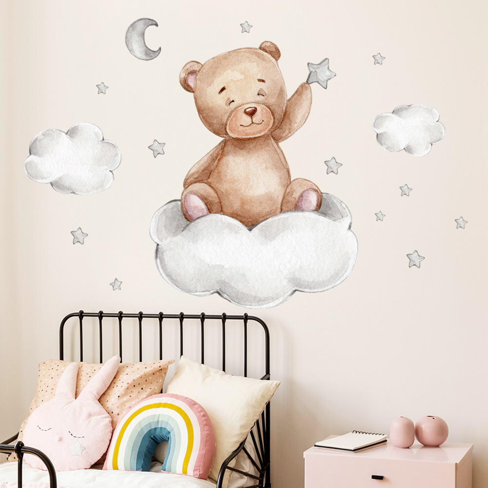 Baby Nursery Wall Mural - Bear Moon Clouds Stars Wall Stickers