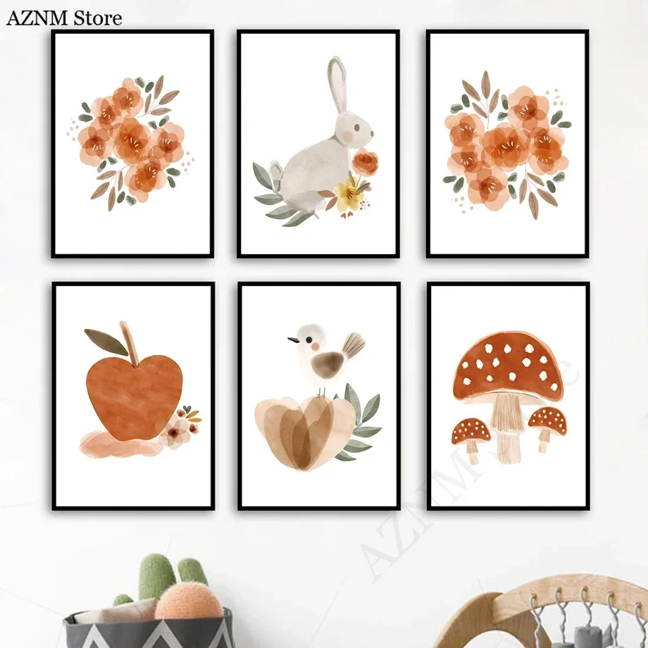 Watercolor Flower Rabbit Bird  – Baby Nursery Wall Mural Bewertung und Preis