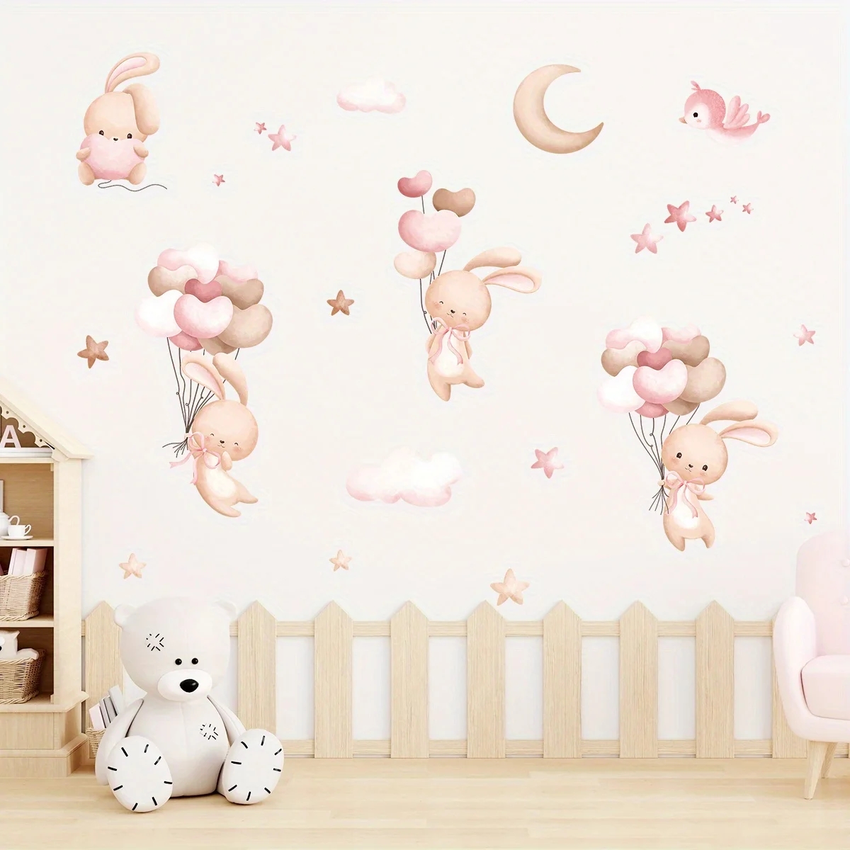 Cute Rabbit Balloon Wall Stick – Baby Nursery Wallpaper Girl Bewertung und Preis
