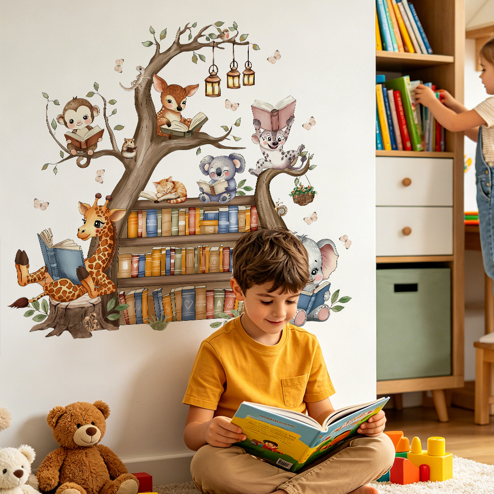 Cute Jungle Animals Reading Bo – Baby Nursery Wall Mural Bewertung und Preis