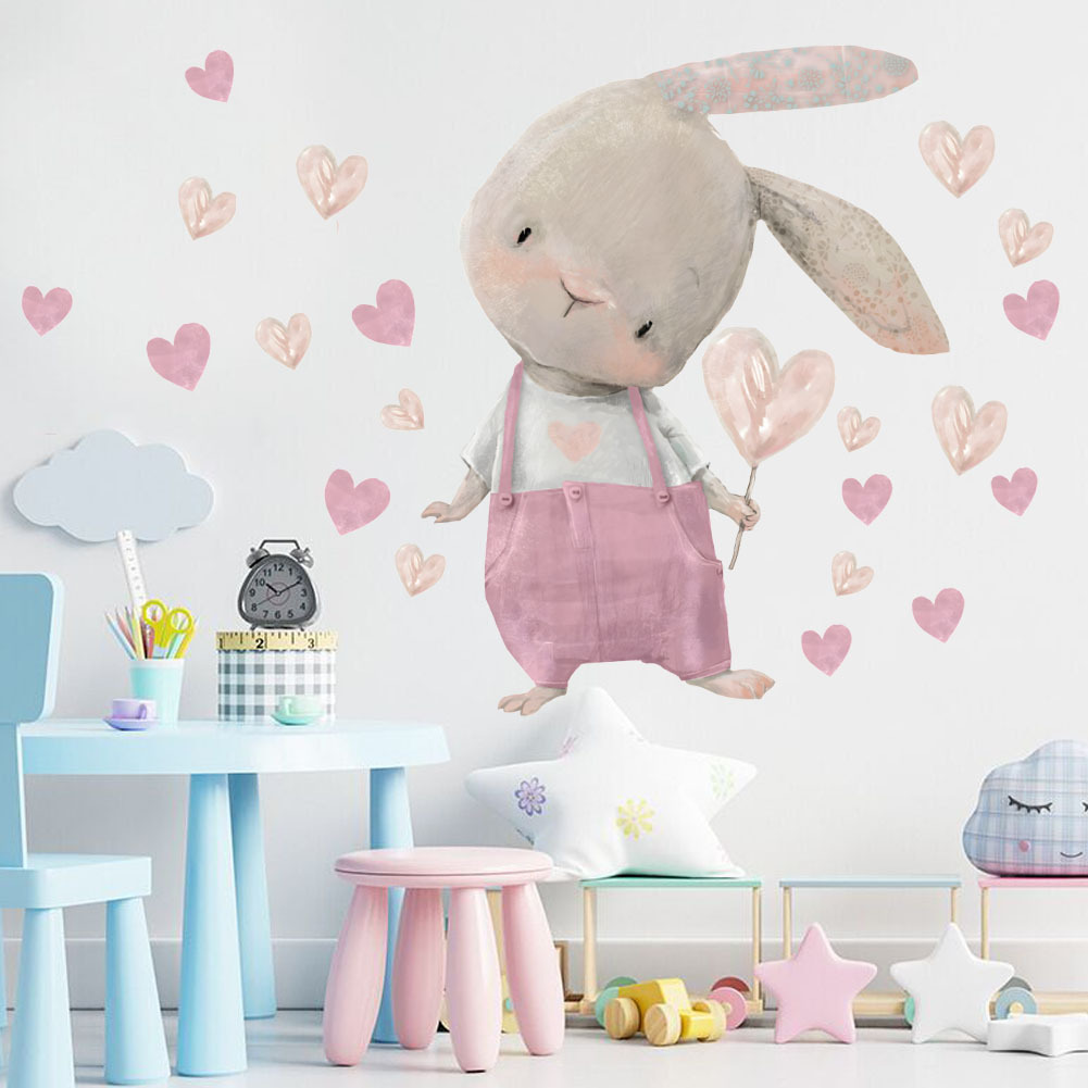Cute Bunny Hearts Wall Sticker – Baby Nursery Wallpaper Girl Bewertung und Preis