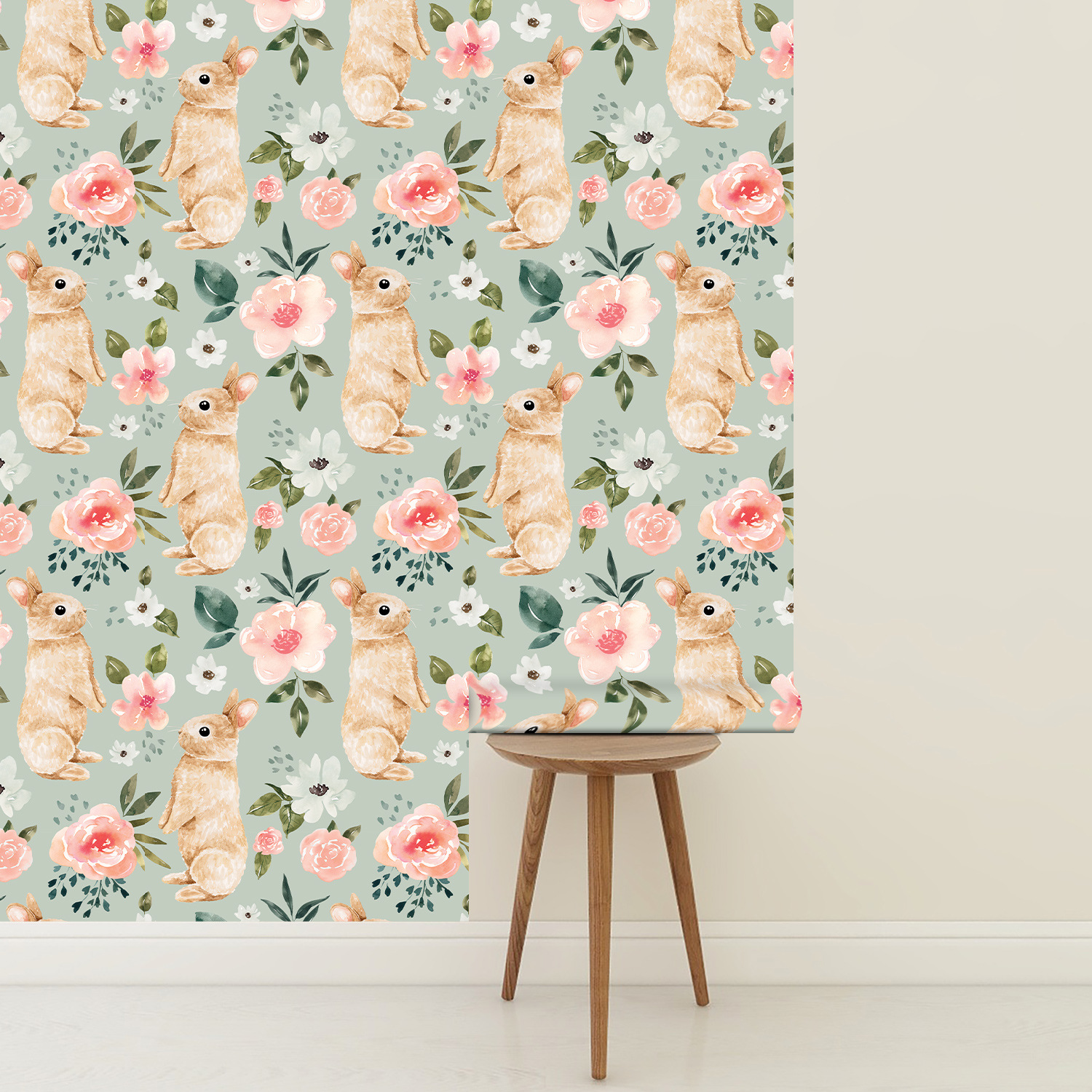 Sage Green Bunny Floral Wallpa – Baby Nursery Wallpaper Girl Bewertung und Preis