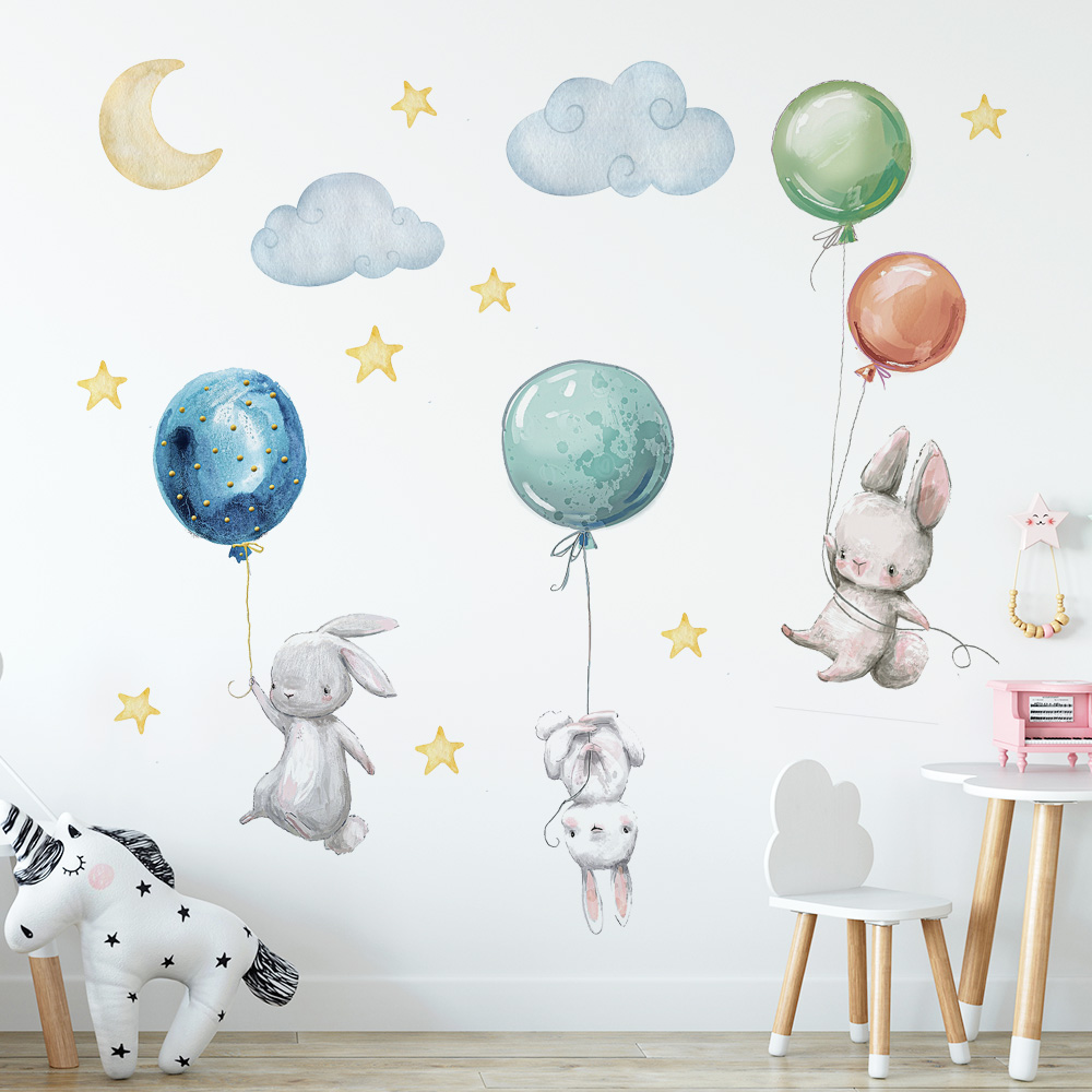 Cute Lovely Flying Rabbits Wal – Baby Nursery Wall Mural Bewertung und Preis