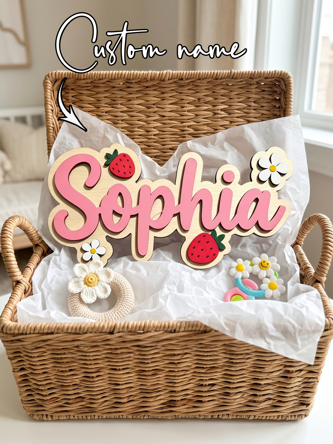 Custom Name Strawberry Daisy W – Baby Nursery Kids Bewertung und Preis