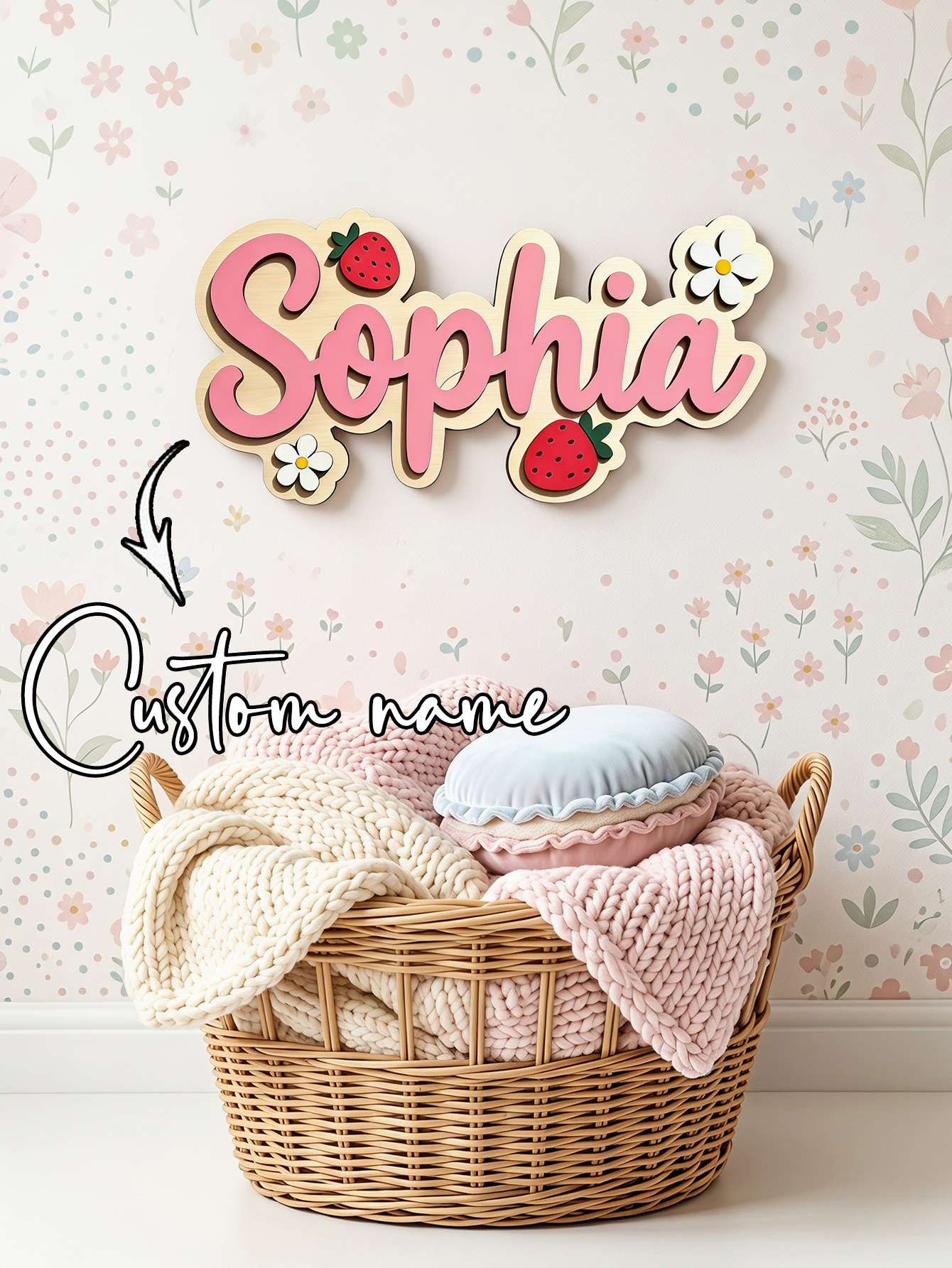 Custom Name Strawberry Daisy W – Baby Nursery Kids Bewertung und Preis